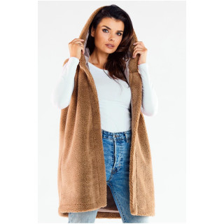 Meleg, barna színű mellény, kapucnival