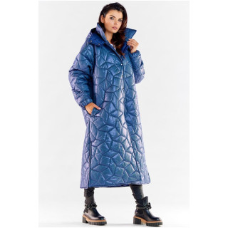 Kék, hosszú, steppelt kabát