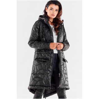 Fekete, hosszú, steppelt kabát