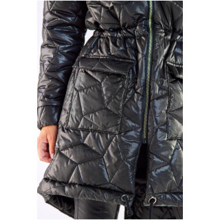 Fekete, hosszú, steppelt kabát