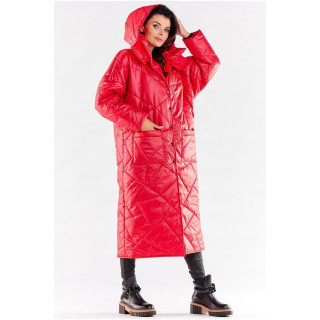 Piros, hosszabb steppelt kabát