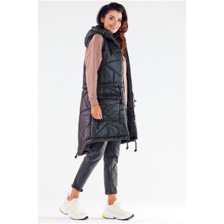 Fekete, hosszú steppelt mellény