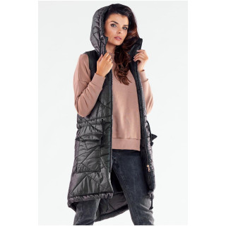 Fekete, hosszú steppelt mellény