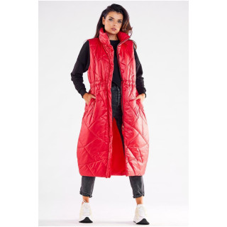 Piros, hosszú oversize mellény