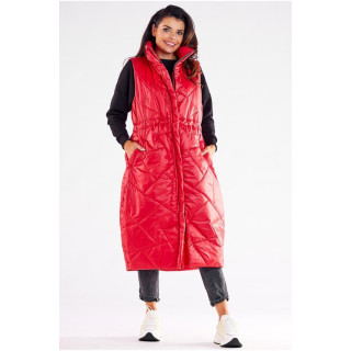 Piros, hosszú oversize mellény