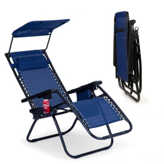 Kerti nyugágy, napellenzővel, kék színben