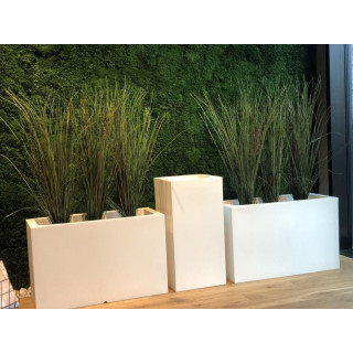 Fehér/szürke színű, téglalap alakú, kerti virágcserép