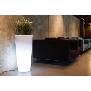 Magas, kerek virágcserép, LED világítással