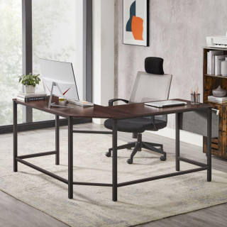 Irodai sarokasztal, barna színben, táskával