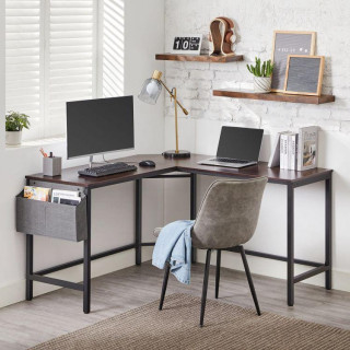 Irodai sarokasztal, barna színben, táskával