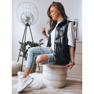 Fényes, fekete steppelt mellény