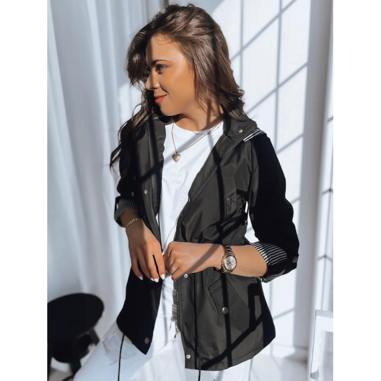 Fekete átmeneti parka, kapucnival