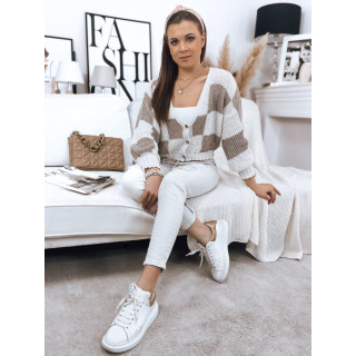 Női, barna-fehér színű, mintás pulóver