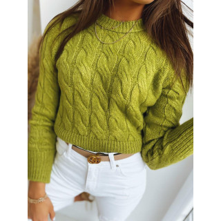 Rövid szabású, női pulóver, zöld színben