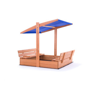 Fából készült homokozó, kék tetővel - 140x140 cm
