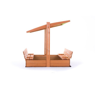 Fából készült homokozó, zöld tetővel - 140x140 cm