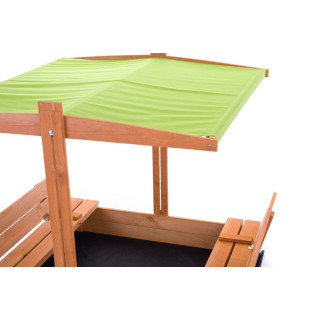 Fából készült homokozó, zöld tetővel - 140x140 cm