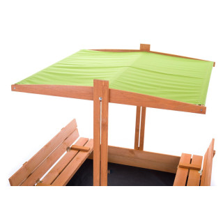 Fából készült homokozó, zöld tetővel - 140x140 cm