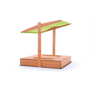 Fából készült homokozó, zöld tetővel - 140x140 cm