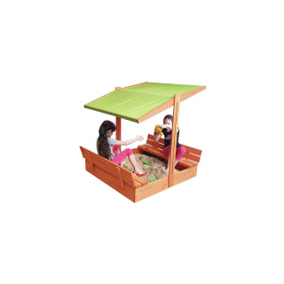 Fából készült homokozó, zöld tetővel - 140x140 cm