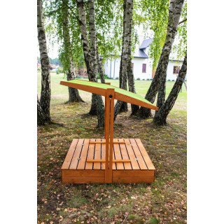 Fából készült homokozó, zöld tetővel - 140x140 cm