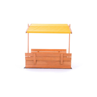 Fából készült homokozó, sárga tetővel - 140x140 cm
