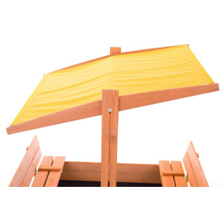 Fából készült homokozó, sárga tetővel - 140x140 cm