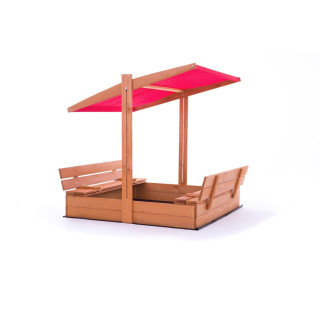 Fából készült homokozó, piros tetővel - 120x120 cm