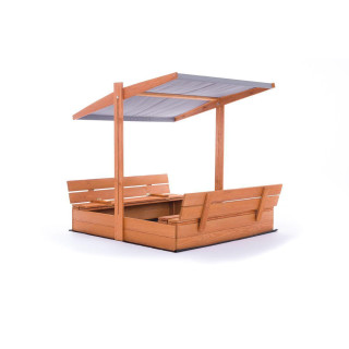 Fából készült homokozó, szürke tetővel - 120x120 cm