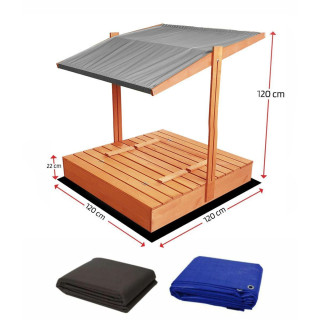 Fából készült homokozó, szürke tetővel - 120x120 cm