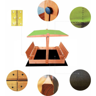 Fából készült homokozó, szürke tetővel - 120x120 cm