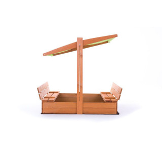 Fából készült homokozó, zöld tetővel - 120x120 cm