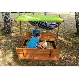 Fából készült homokozó, zöld tetővel - 120x120 cm