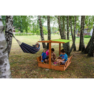 Fából készült homokozó, zöld tetővel - 120x120 cm