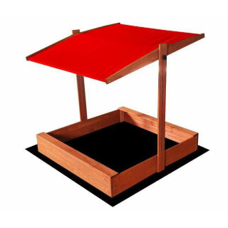 Fa homokozó, piros tetővel - 120x120 cm