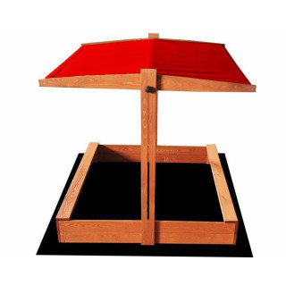 Fa homokozó, piros tetővel - 120x120 cm