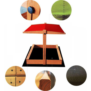 Fa homokozó, piros tetővel - 120x120 cm