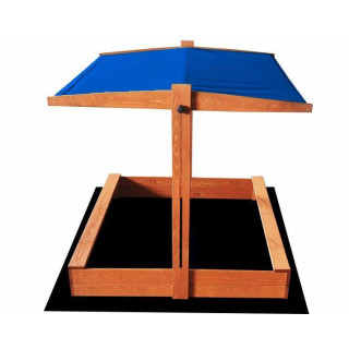 Fa homokozó, kék tetővel - 120x120 cm