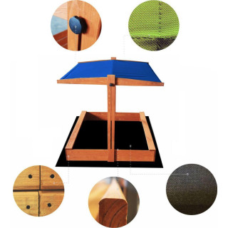 Fa homokozó, kék tetővel - 120x120 cm