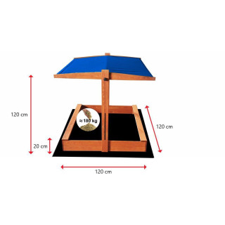 Fa homokozó, kék tetővel - 120x120 cm