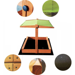 Fa homokozó, zöld tetővel - 120x120 cm