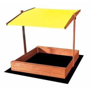 Fa homokozó, sárga tetővel - 120x120 cm