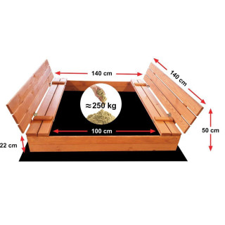 Zárható gyerek homokozó padokkal - 140x140 cm