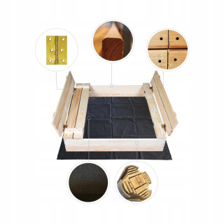 Zárható gyerek homokozó, padokkal - 100x100 cm