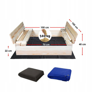 Zárható gyerek homokozó, padokkal - 100x100 cm