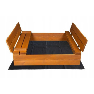 Impregnált, zárható gyerek homokozó, padokkal - 100x100 cm