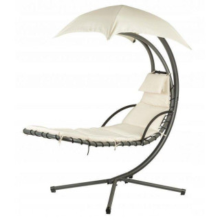 Függő, bézs színű nyugágy, baldachinnal