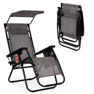 Szürke színű, kerti nyugágy, napellenzővel