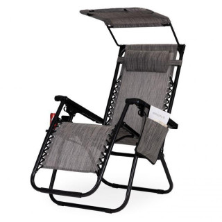 Szürke színű, kerti nyugágy, napellenzővel