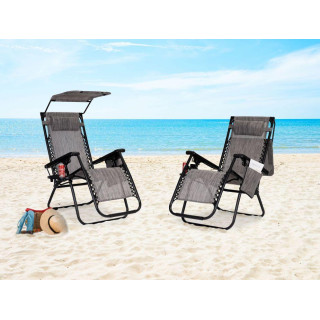 Szürke színű, kerti nyugágy, napellenzővel